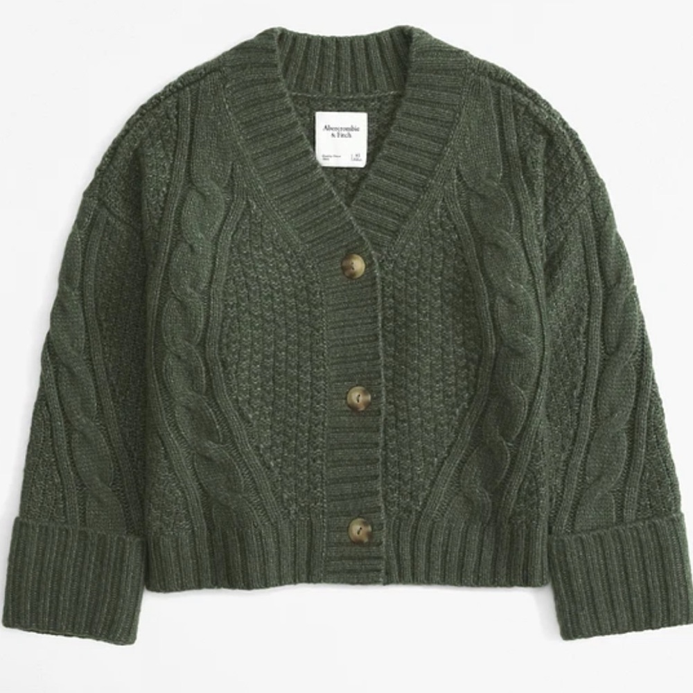 ABERCROMBIE & FITCH CAMERON SEED STITCH CARDIGAN NWT GREEN MED M MEDIUM